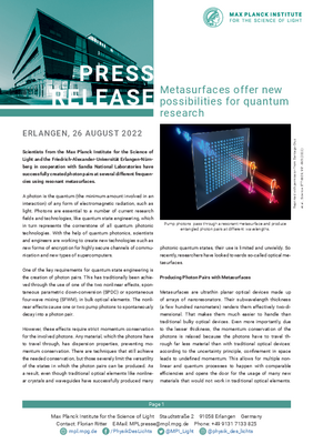 26 August 2022: Metasurfaces offer new possibilities for quantum research
