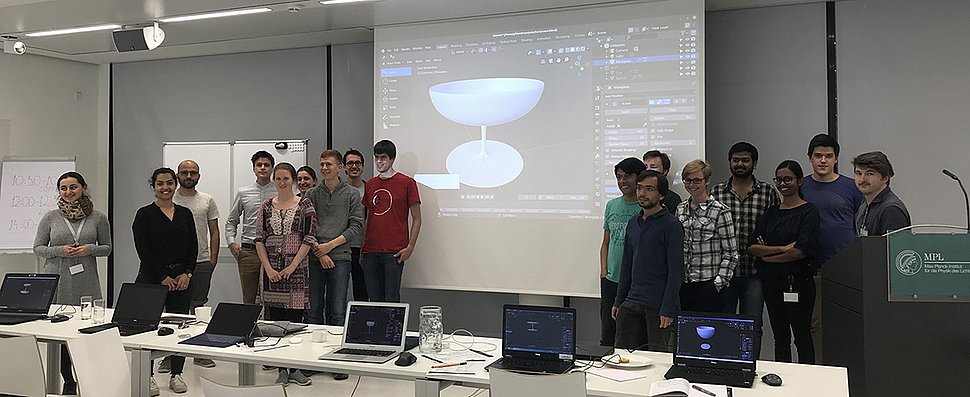 Group picture of the participating IMPRS students and their Blender trainer Gottfried Hofmann (on the right). 